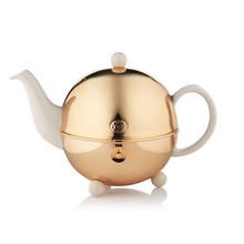 TWG Design Teapot with Filter & Warmer in White with 18k Gold Plating